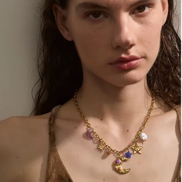 Moon Star Charms 18K Gold Stainless Steel Waterproof Necklace - Picture 6 of 12